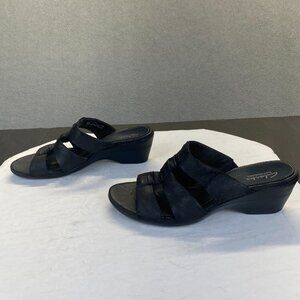 Clarks Women's Black Leather Sandals Size 7M,Comfort,Casual